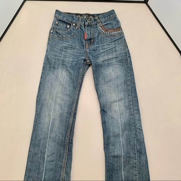 GS115 Jeans Kids 10 Straight Leg Leather Accent Pockets Girl - Picture 3 of 13